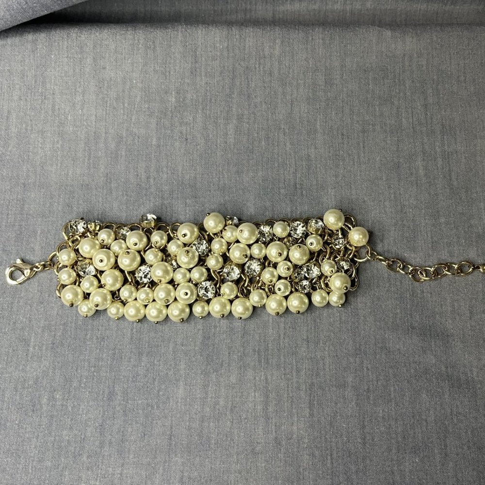 Ann Taylor Multistrand Gold-tone Faux Pearl & Crystal Cluster Bracelet